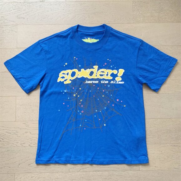 Women's Sp5der Letter Logo Printed Blue Short Sleeve - Picture 1 of 8